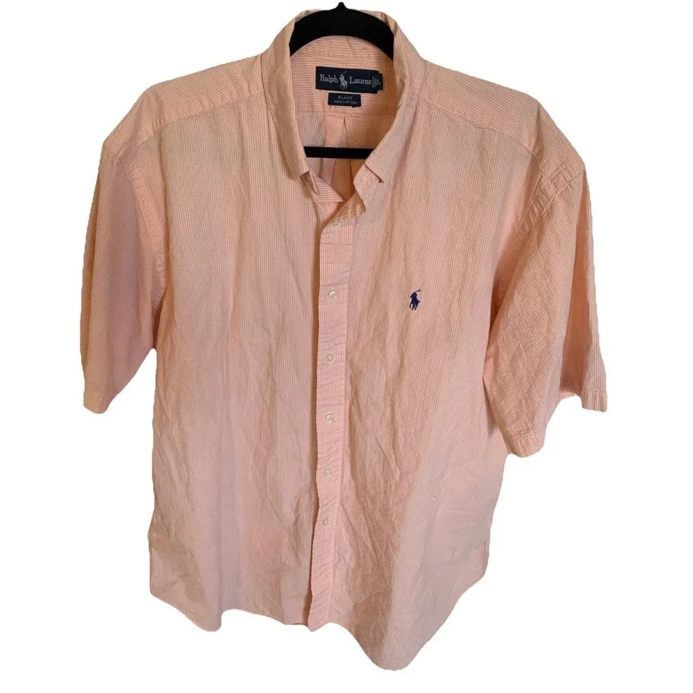 Ralph Lauren Button Up Shirt Men's Cotton Short Sleeve Size L  Pink